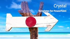  Presentation with japan flag - Slide set featuring japan flag wooden sign background and a cobalt blue colored foreground