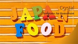  Presentation with japan food - Presentation design featuring japan-food-inscription-by-colorful background and a gold colored foreground