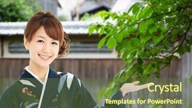  Presentation with traditional japan - Beautiful PPT theme featuring japan geisha - asian woman wearing traditional japanese backdrop and a tawny brown colored foreground