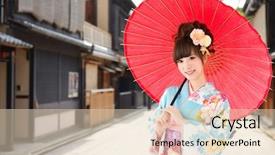  Presentation with traditional japan - PPT layouts featuring japan geisha - asian woman wearing traditional japanese background and a lemonade colored foreground