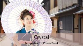  Presentation with traditional japan - Colorful presentation enhanced with japan geisha - asian woman wearing traditional japanese backdrop and a coral colored foreground