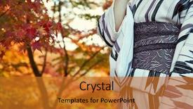  Presentation with autumn leaves - Audience pleasing slide set consisting of japan geisha - japanese kimono woman and red backdrop and a gold colored foreground