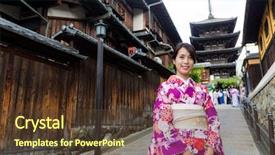  Presentation with japanese - Slide deck enhanced with japan geisha - japanese woman visit yasaka pagoda background and a tawny brown colored foreground
