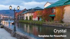  Presentation with moon in the starry night - PPT theme enhanced with japan life - otaru at night background and a dark gray colored foreground