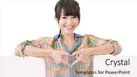  Presentation with hands heart - Slide deck consisting of japan life - smiling asian woman make heart background and a lemonade colored foreground