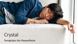  Presentation with sleeping - Audience pleasing PPT layouts consisting of japan live - tired asian man sleeping backdrop and a light gray colored foreground