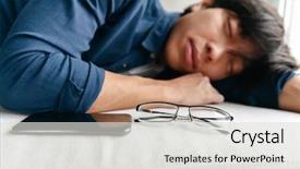  Presentation with asian nurse helps a man - Colorful slide set enhanced with japan live - tired asian man sleeping backdrop and a light gray colored foreground