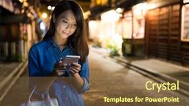  Presentation with mobile use - Slide deck enhanced with japan map - woman use of mobile phone background and a tawny brown colored foreground