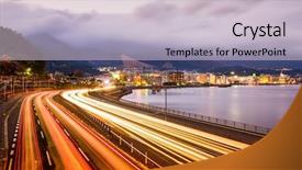  Presentation with expressway - Presentation theme with japan overlooking the oita expressway background and a light gray colored foreground