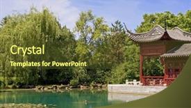  Presentation with garden pond - Presentation featuring japan themes - oriental themed garden with lily background and a tawny brown colored foreground