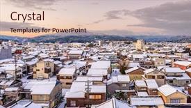  Presentation with japan - PPT theme consisting of japan town skyline in winter background and a lemonade colored foreground
