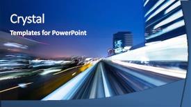  Presentation with moving fast train track - Audience pleasing theme consisting of japan trains - elevated railroad track in midtown backdrop and a ocean colored foreground