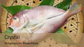  Presentation with bamboo cartoon - Presentation theme enhanced with japan wine - dried japanese tilefish on bamboo background and a coral colored foreground