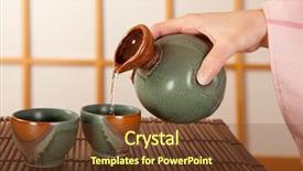  Presentation with japan sake - Audience pleasing PPT layouts consisting of japan wine - female hand pouring two cups backdrop and a tawny brown colored foreground