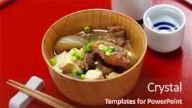  Presentation with beef meat soup stew - Slides having japan wine - gyusuji nikomi stewed beef tendon background and a tawny brown colored foreground