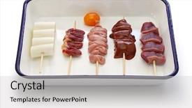  Presentation with grilling - Slide deck consisting of japan wine - yakitori before grilling japanese grilled background and a light gray colored foreground