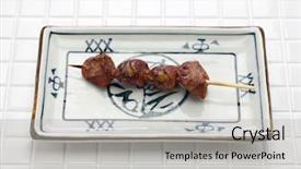  Presentation with grilled chicken - Colorful slide deck enhanced with japan wine - yakitori chicken gizzard japanese grilled backdrop and a light gray colored foreground