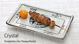  Presentation with grilled chicken - PPT theme with japan wine - yakitori japanese grilled chicken skewers background and a light gray colored foreground