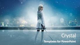  Presentation with japanese anime - Beautiful PPT theme featuring japanese - anime girl on snowy edge backdrop and a teal colored foreground