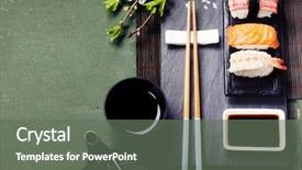  Presentation with asian food - Slide set consisting of japanese - asian food background black iron background and a gray colored foreground