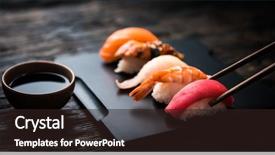  Presentation with sushi - Beautiful presentation design featuring japanese - close up of sashimi sushi backdrop and a wine colored foreground