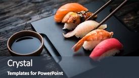  Presentation with sushi - Cool new presentation design with japanese - close up of sashimi sushi backdrop and a ocean colored foreground