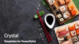  Presentation with sushi - Slide set enhanced with japanese - set of sushi and maki background and a dark gray colored foreground