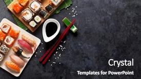  Presentation with sushi - Audience pleasing PPT theme consisting of japanese - set of sushi and maki backdrop and a dark gray colored foreground