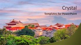  Presentation with castle - Slide deck having japanese - shuri castle in naha okinawa background and a light blue colored foreground