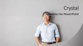  Presentation with five business people standing together and smiling - Amazing slides having japanese - smiling asian business man standing backdrop and a light gray colored foreground