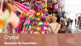  Presentation with weekend - Beautiful PPT theme featuring japanese - woman enjoy shopping in weekend backdrop and a coral colored foreground
