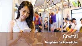  Presentation with train - Audience pleasing slide set consisting of japanese - woman using cellphone inside train backdrop and a coral colored foreground