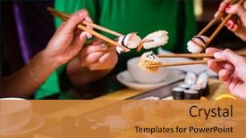  Presentation with sushi - Cool new PPT theme with japanese - young people eating sushi backdrop and a gold colored foreground