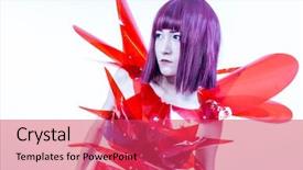  Presentation with plastics - PPT theme enhanced with japanese anime - cosplay asian woman cosplayer background and a red colored foreground