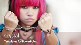  Presentation with asian - PPT layouts having japanese anime - young asian girl showing handcuffs background and a coral colored foreground