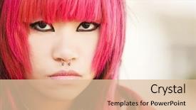  Presentation with japanese anime - Presentation theme having japanese anime - young asian pink haired girl background and a lemonade colored foreground