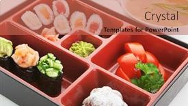  Presentation with lunch - Colorful PPT layouts enhanced with japanese bento lunch backdrop and a red colored foreground