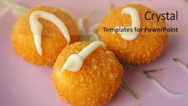  Presentation with pita bread on plate - Audience pleasing theme consisting of japanese breaded fried chicken croquets backdrop and a  colored foreground