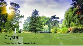  Presentation with botanical - Beautiful presentation design featuring japanese bridge in botanical garden backdrop and a seafoam green colored foreground
