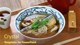  Presentation with soy sauce - Presentation theme with japanese-buckwheat-noodle-dish-nishin background and a tawny brown colored foreground
