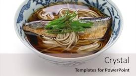  Presentation with soy sauce - Presentation design having japanese-buckwheat-noodle-dish-nishin background and a mint green colored foreground