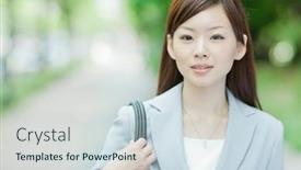  Presentation with japanese - Amazing presentation theme having japanese-business-woman-walking-outside backdrop and a sky blue colored foreground