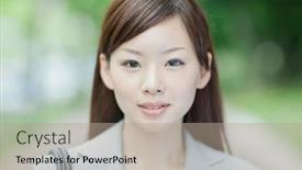 Presentation with japanese - Presentation theme with japanese-business-woman-walking-outside background and a coral colored foreground