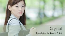  Presentation with japanese - Presentation with japanese-business-woman-walking-outside background and a mint green colored foreground