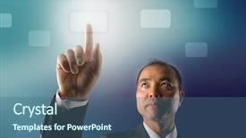  Presentation with hand touching finger digital - Slide set with japanese businessman touching a digital background and a ocean colored foreground