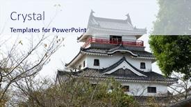  Presentation with castle - Theme consisting of japanese-castle-karatsu-castle background and a sky blue colored foreground
