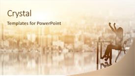  Presentation with success business - Presentation design consisting of japanese characters - cheerful business woman concept background and a cream colored foreground