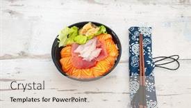  Presentation with tuna fish - Presentation design featuring japanese-chirashi-made-with-assortment background and a lemonade colored foreground