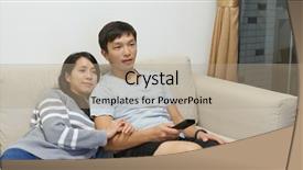  Presentation with broken home upset couple - PPT layouts having japanese cinema - couple watch tv together background and a coral colored foreground