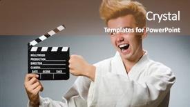  Presentation with karate - Slides having japanese cinema - funny karate fighter in sports background and a coral colored foreground